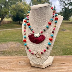 Handmade multi-color and multi-stone long necklace